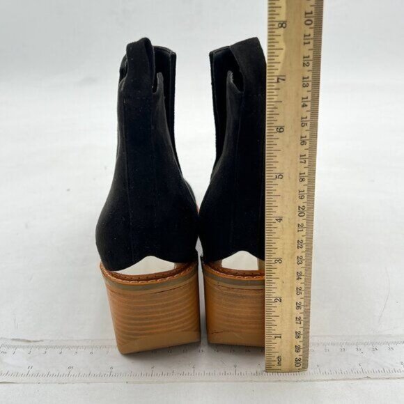 Women's Ankle Boots Slip on Cutout Pointed Toe Chunky Stacked Mid Heel Black - Picture 4 of 6